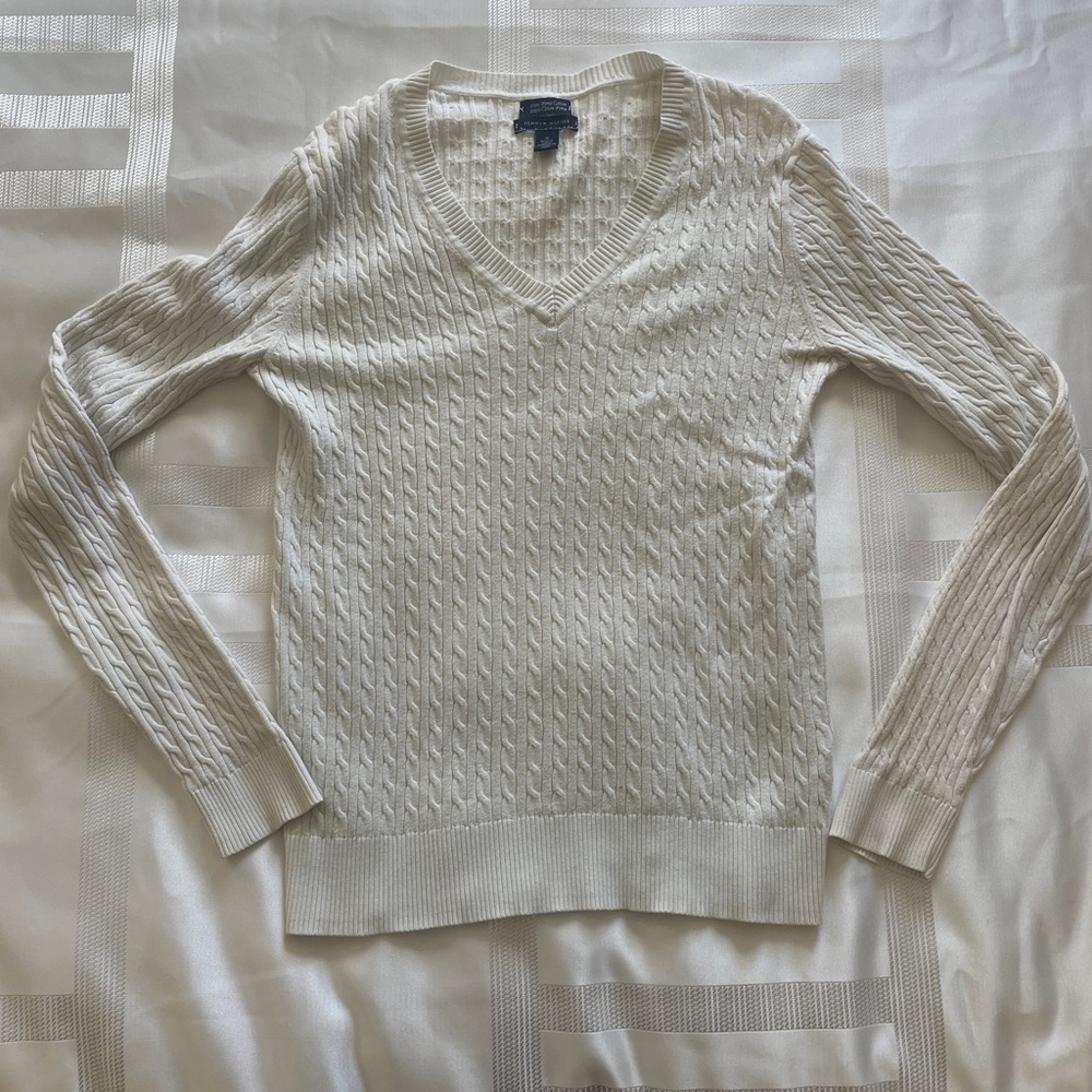 Great Condition, Tommy Hilfiger White V-Neck Sweater 100% Pima Cotton
